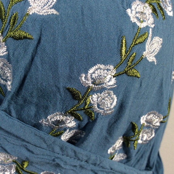 Love + Harmony Faux Wrap Maxi Womens Dress Embroidered Flutter Sleeve V-Neck - Picture 4 of 15